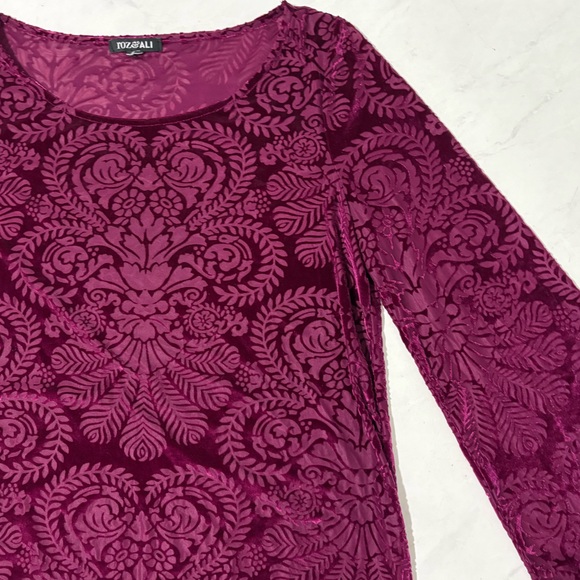 Roz & Ali Magenta Velvet Burnout Long Sleeve Shirt Whimsigoth Fairy Grunge Fall - Picture 3 of 5